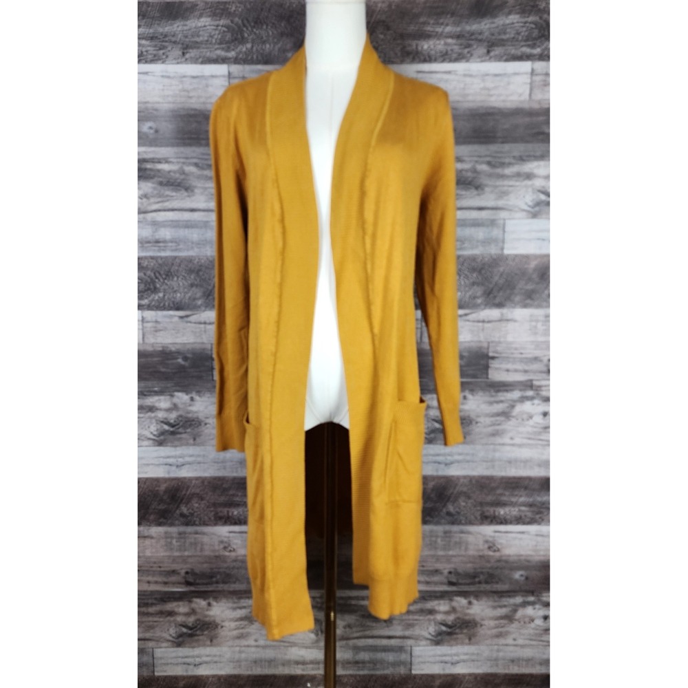 Cielo Mustard Yellow Longline Cardigan Open Front Duster Sweater Large